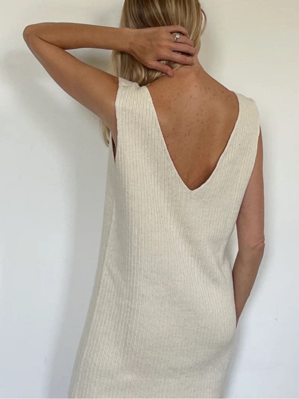 Vincent James Laine Reversible Regenerative Ribbed Knit Dress — Cream XS